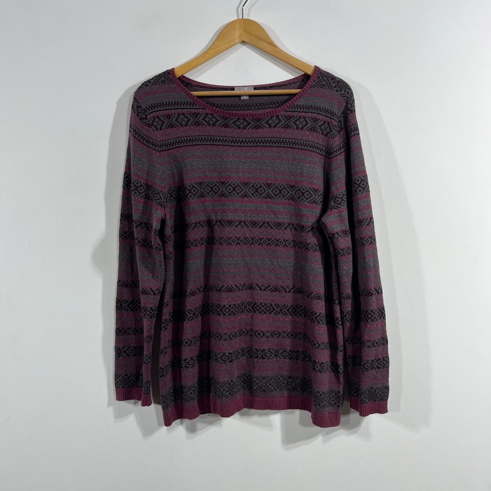 J. Jill Folk Granola Nordic Fair Isle Knit Sweater Cotton Pullover Women XL Boho